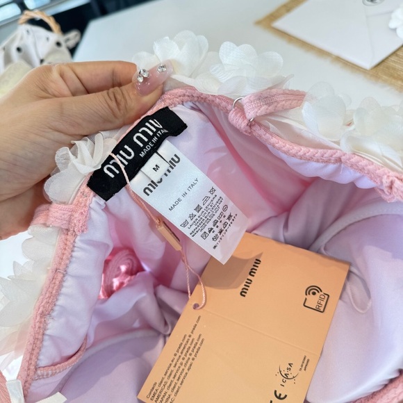 Miu Miu Pink Ruffle One-Piece Swimsuit with Floral Trim - Picture 5 of 10